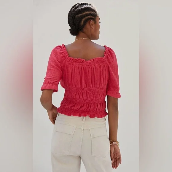 Anthropologie Pilcro Puff-Sleeve Ruched Top - Picture 4 of 8